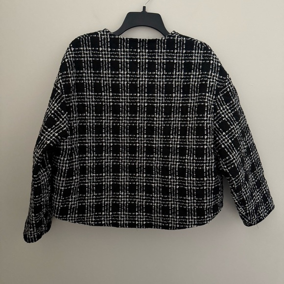 NEW Zara Black White Cotton Wool Tweed Textured Quilted Bomber Jacket - Picture 9 of 11